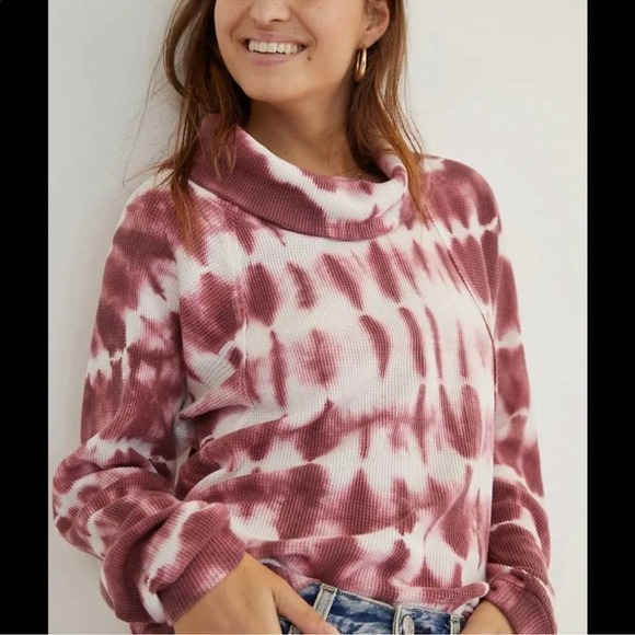 Anthropologie Tops - Anthropolgie Pilcro Angie  Cowl Neck Tie Dye Waffle Knit Long Sleeve Pullover XS